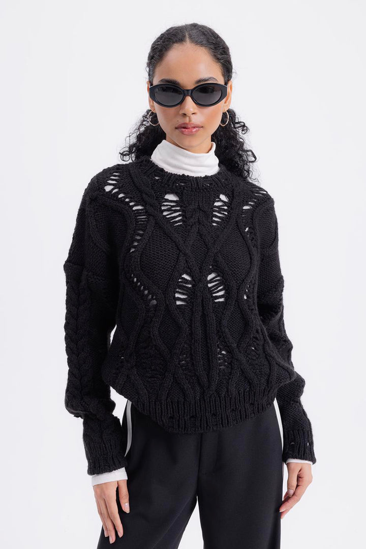 BSL Women Openwork Patterned Sweater - Aliso Viejo