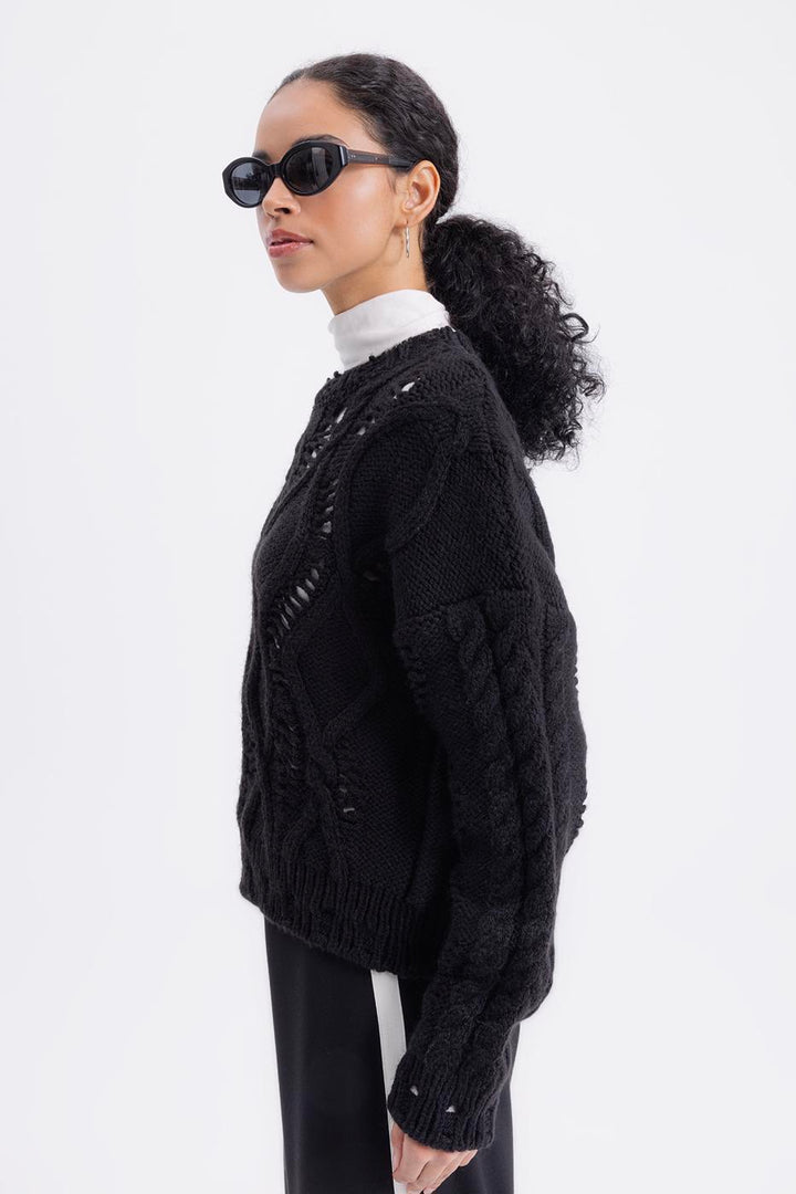 BSL Women Openwork Patterned Sweater - Aliso Viejo