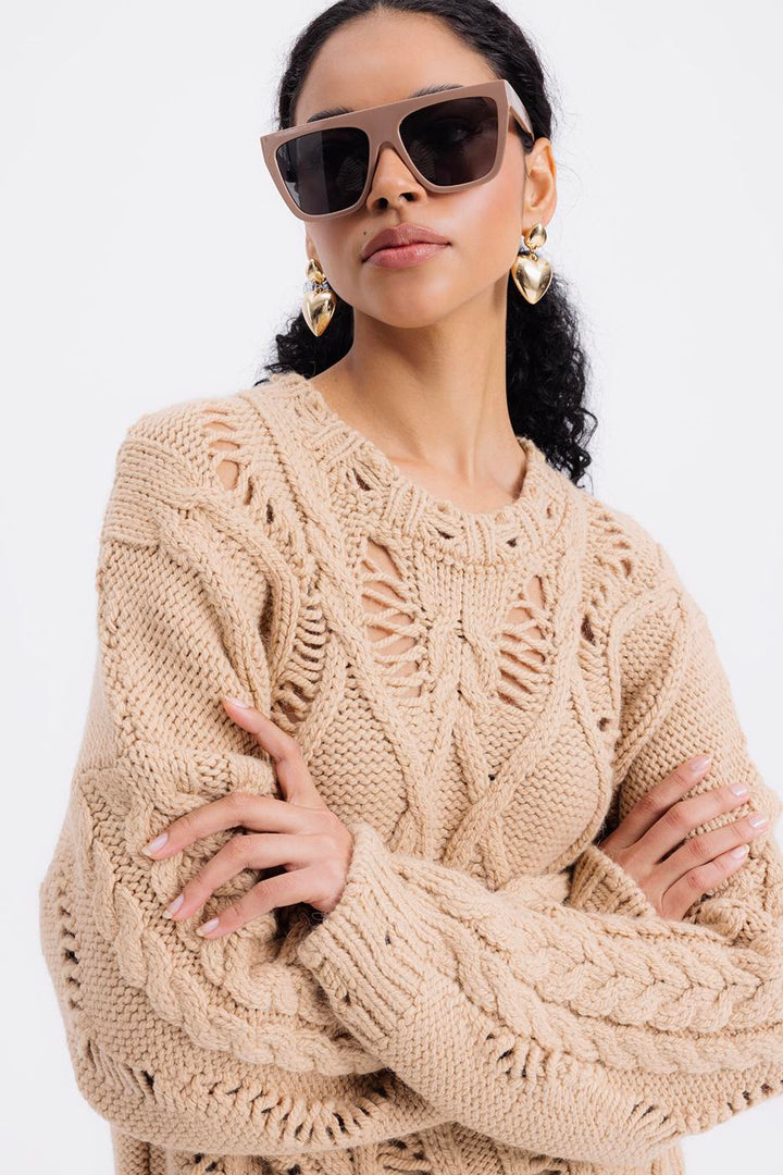 BSL Women Openwork Patterned Sweater - Phenix City