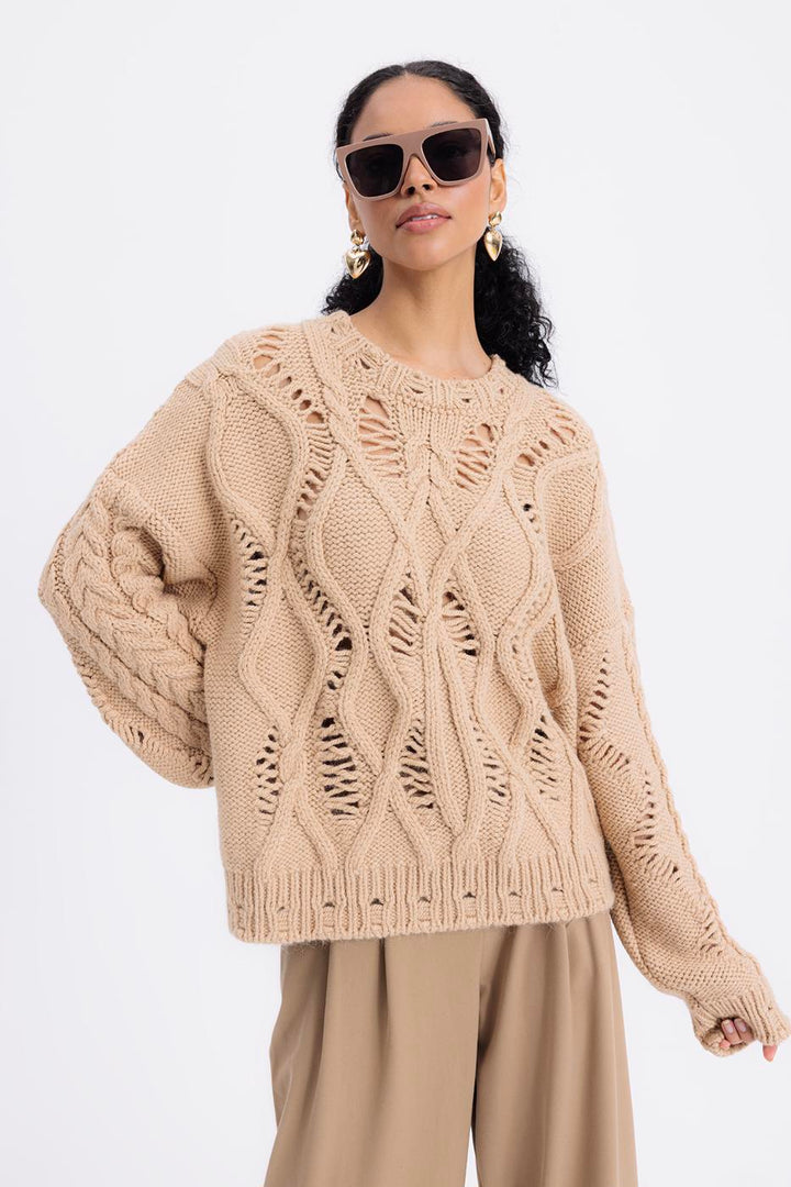 BSL Women Openwork Patterned Sweater - Phenix City