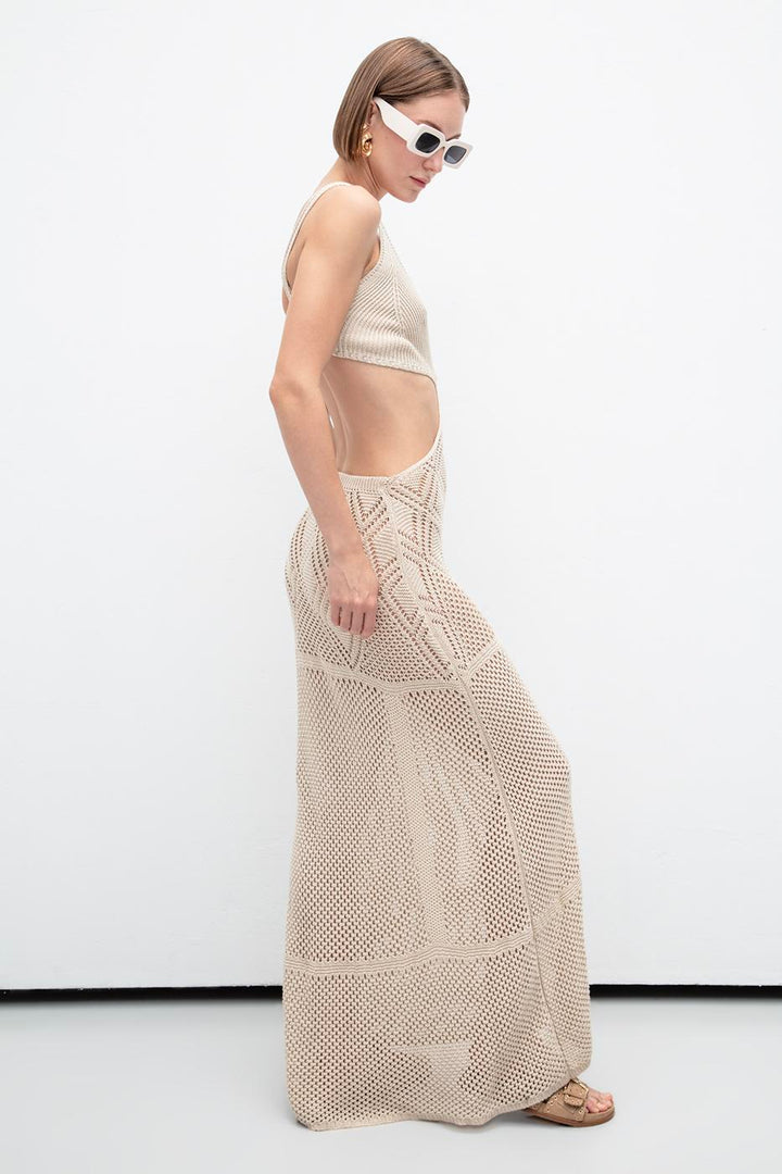 BSL Women Openwork Knit Maxi Dress - Geel
