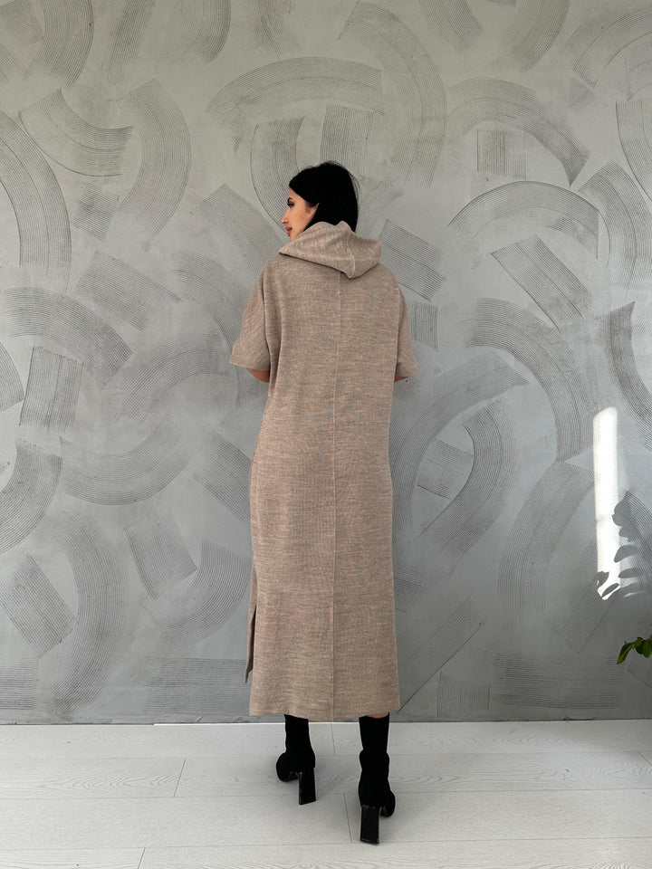 ELS Acrylic Hooded Dress - Beige - Cava de’ Tirreni