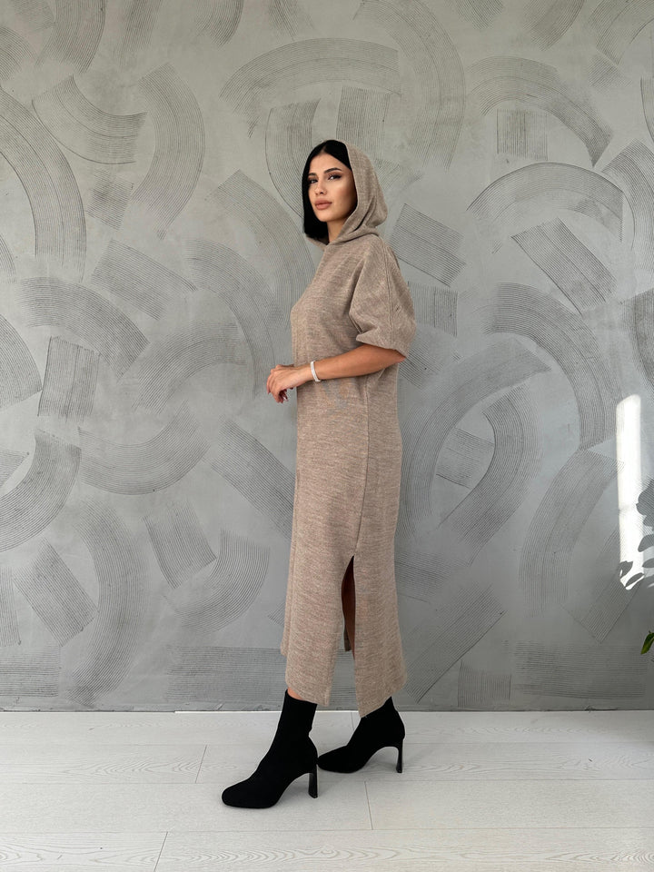 ELS Acrylic Hooded Dress - Beige - Cava de’ Tirreni