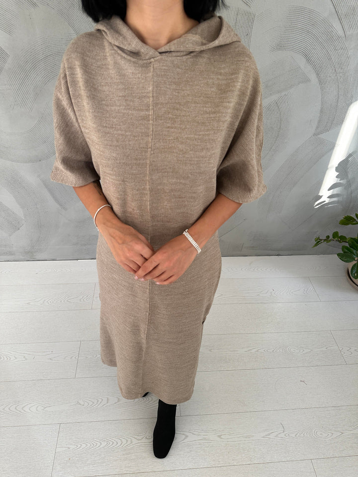 ELS Acrylic Hooded Dress - Beige - Cava de’ Tirreni