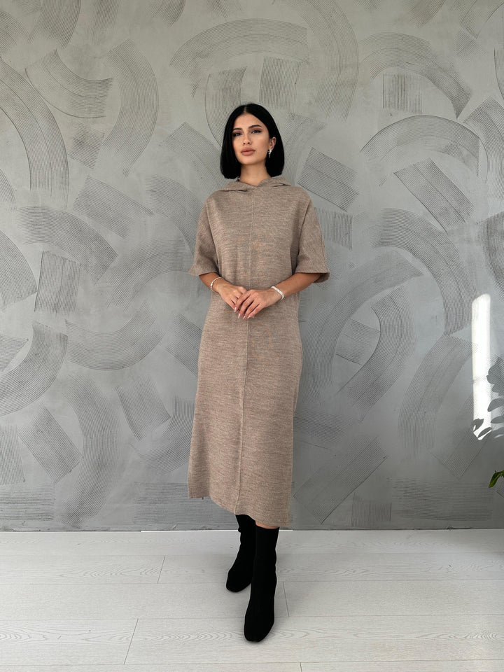 ELS Acrylic Hooded Dress - Beige - Cava de’ Tirreni