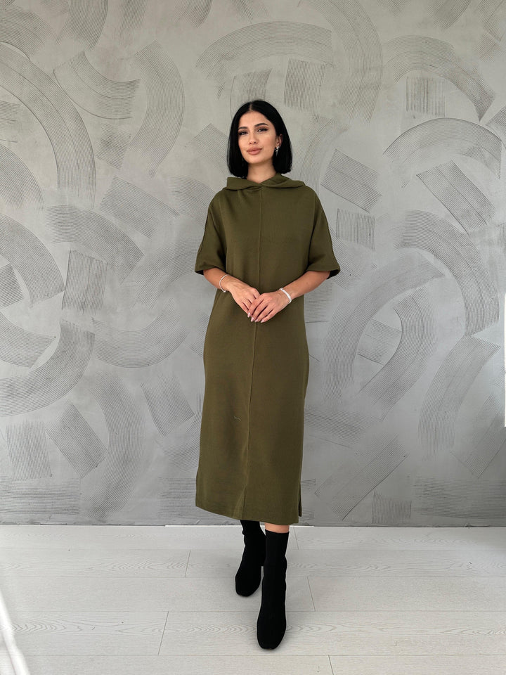 ELS Acrylic Hooded Dress - Khaki - Colomiers