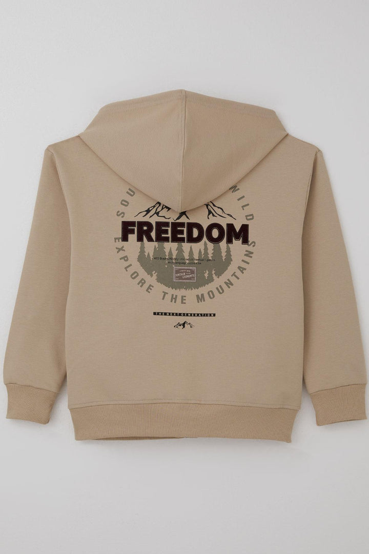 BRE Boy's Sweater with Zipper Motivation Theme Printed on the Back Part, 103 Years, Beige - Florence