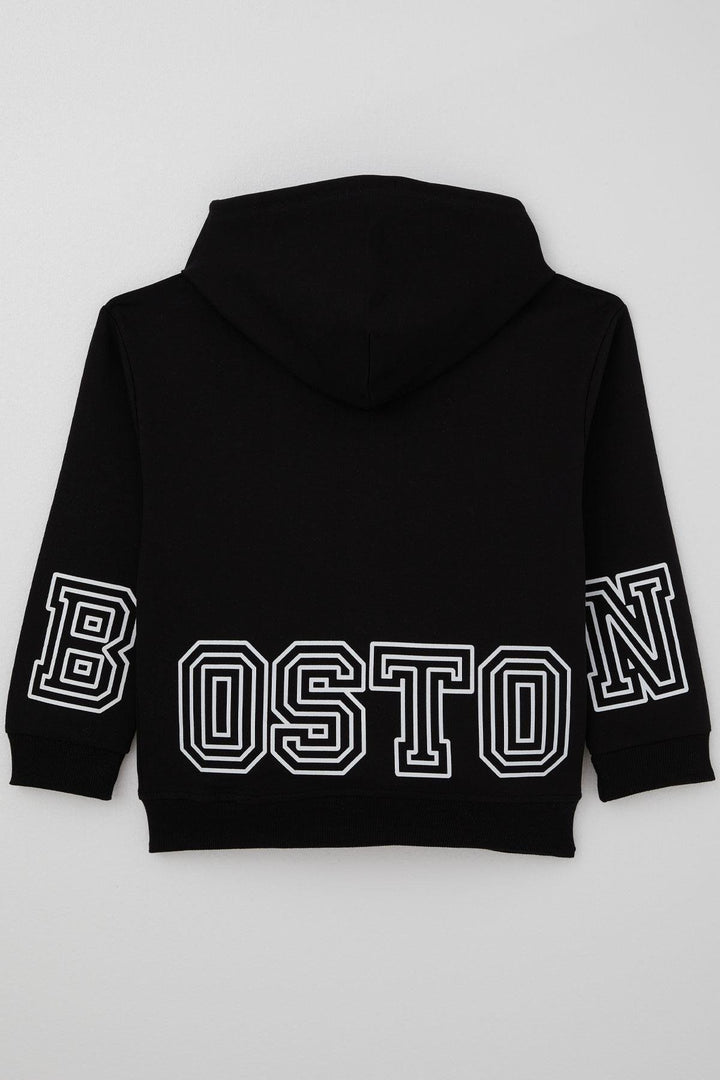BRE Boy's Hooded Sweater with Printed Detail on the Back, 6-9 Years, Black - Highlands Ranch