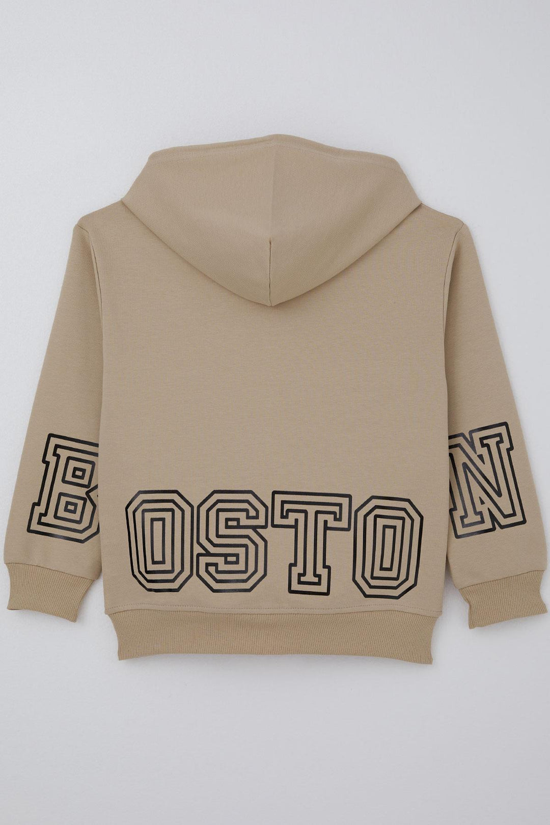 BRE Boy's Hooded Sweater with Printed Detail on the Back, 6-9 Years, Beige - Lewiston