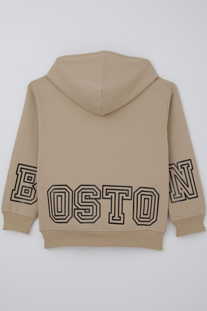 BRE Boy's Hooded Sweater with Printed Detail on the Back, 6-9 Years, Beige - Lewiston