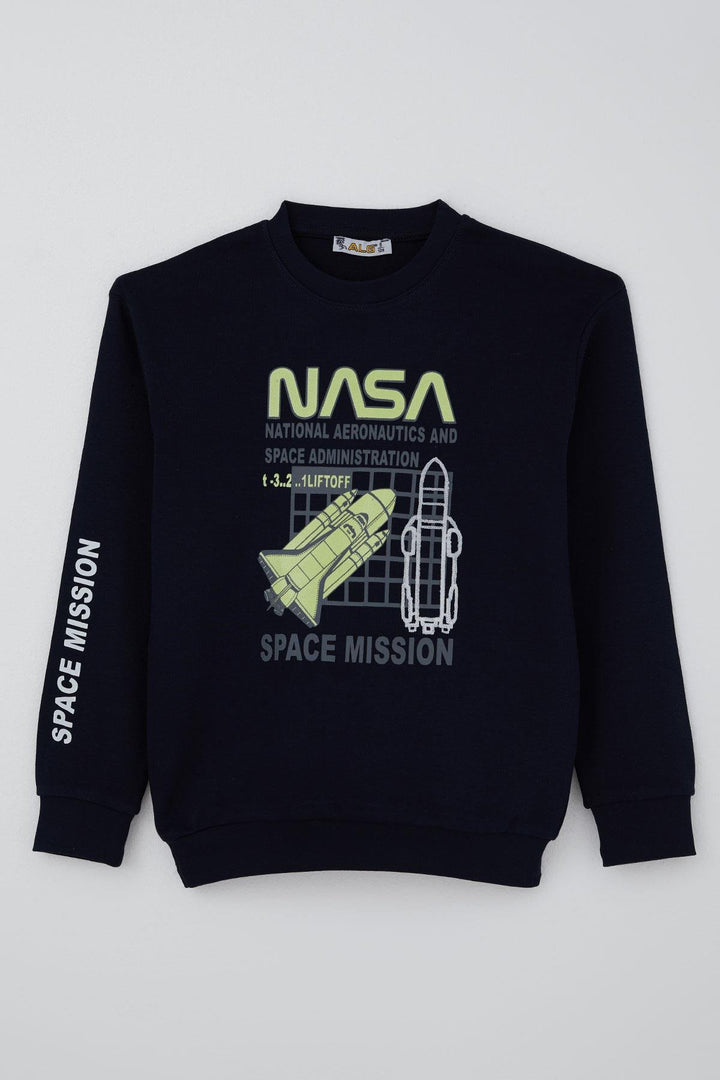 BRE Alg Erkek Çocuk Sweatshirt Uzay Mekiği Nakışlı 6-9 Yaş, Lacivert - Eastvale