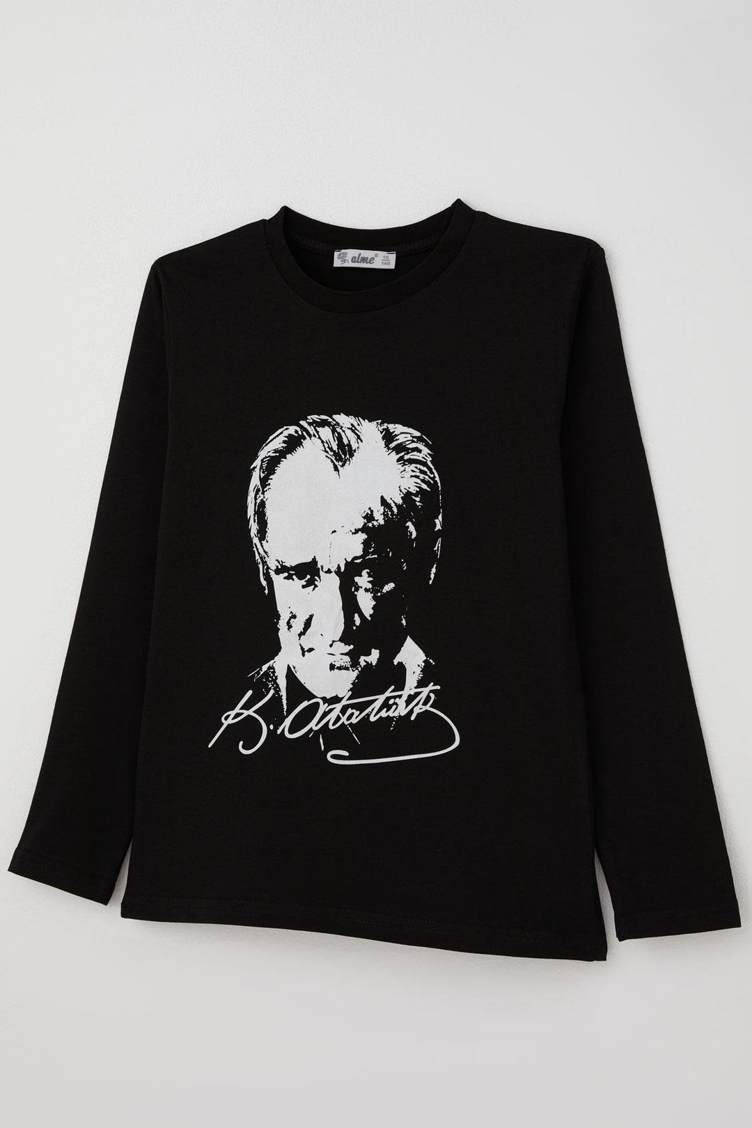 BRE Boys' Long Sleeve T-Shirt with Atatürk Portrait and Signature, 27 Years, Black - San Juan Cancuc