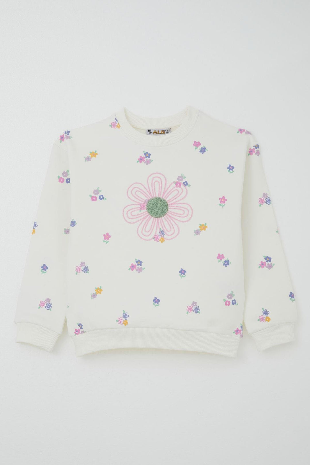 BRE Alg Girl Child Tracksuit Flower Embroidery and Printed 6-9 Years, Ecru - Goes