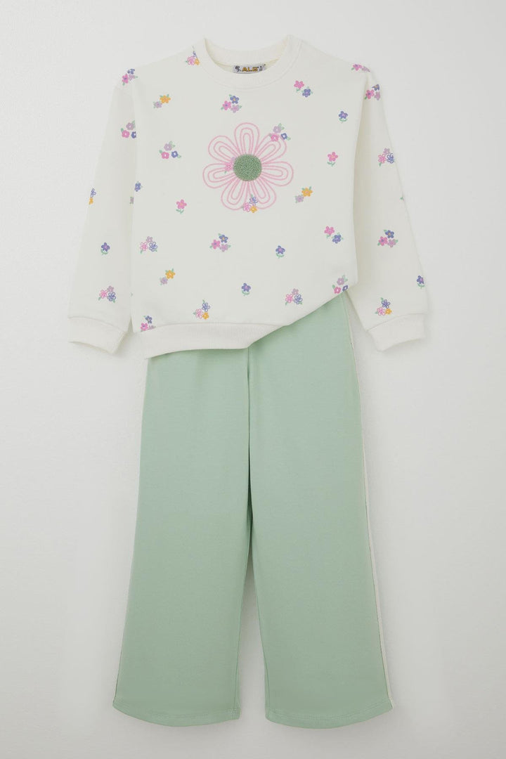 BRE Alg Girl Child Tracksuit Flower Embroidery and Printed 6-9 Years, Ecru - Goes