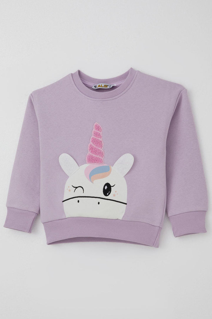 BRE Alg Kız Çocuk Eşofman Takımı Göz Kırpan Unicorn Nakış 2-5 Yaş, Lila - The Woodlands
