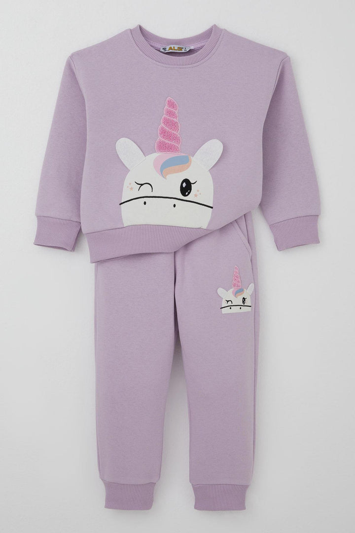 BRE Alg Kız Çocuk Eşofman Takımı Göz Kırpan Unicorn Nakış 2-5 Yaş, Lila - The Woodlands