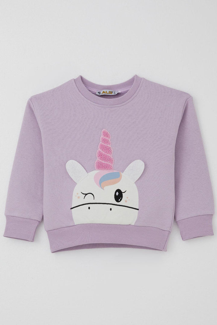 BRE Alg Kız Çocuk Eşofman Takımı Göz Kırpan Unicorn Nakış 2-5 Yaş, Lila - The Woodlands