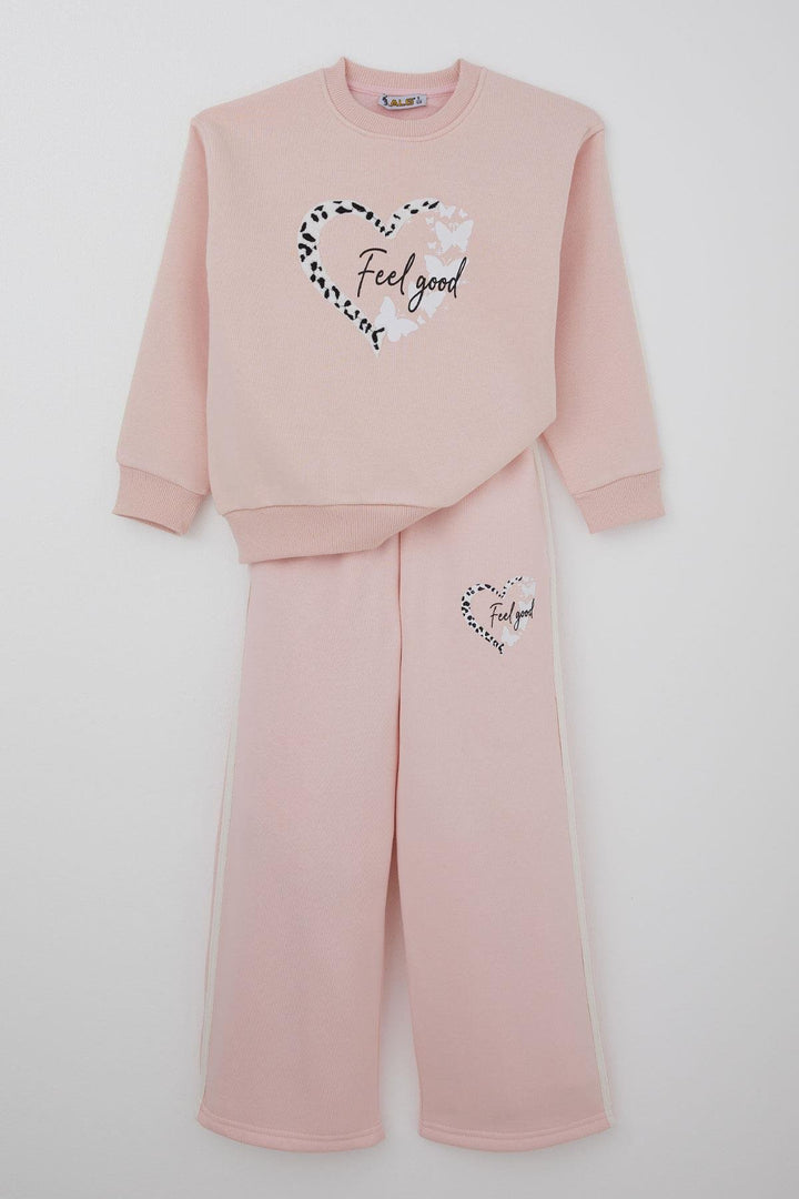 BRE Alg Girl Child Tracksuit Butterfly & Heart Printed 6-9 Years, Pink - Vich