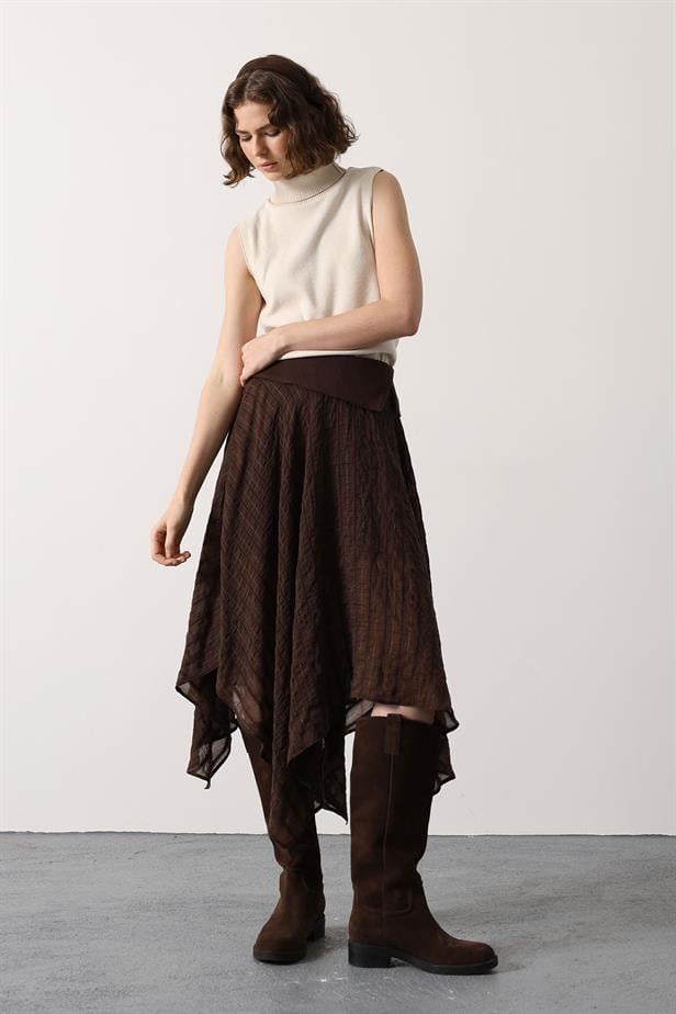 RYN ASYMMETRIC STRIPED SKIRT - Brown - Grimbergen