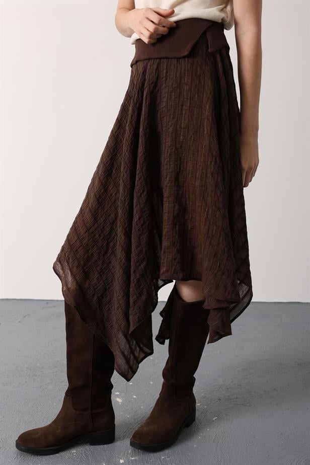 RYN ASYMMETRIC STRIPED SKIRT - Brown - Grimbergen