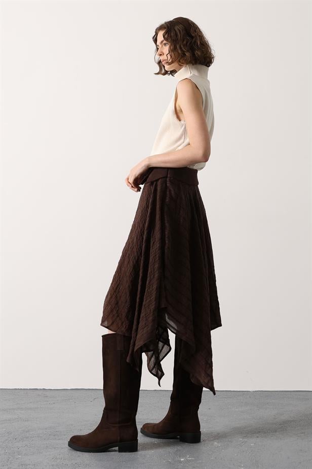 RYN ASYMMETRIC STRIPED SKIRT - Brown - Grimbergen
