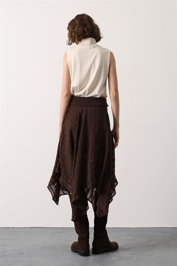 RYN ASYMMETRIC STRIPED SKIRT - Brown - Grimbergen