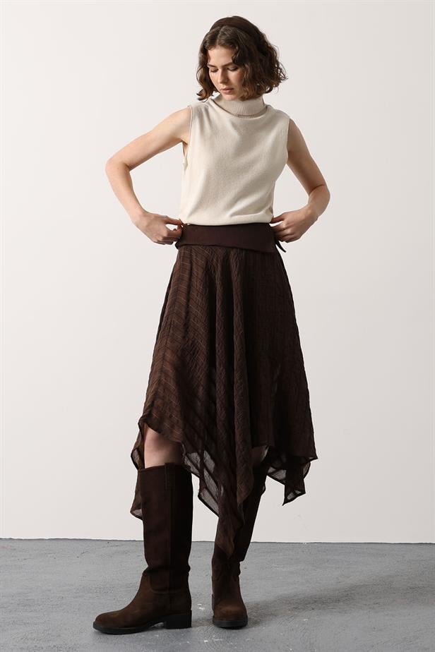RYN ASYMMETRIC STRIPED SKIRT - Brown - Grimbergen