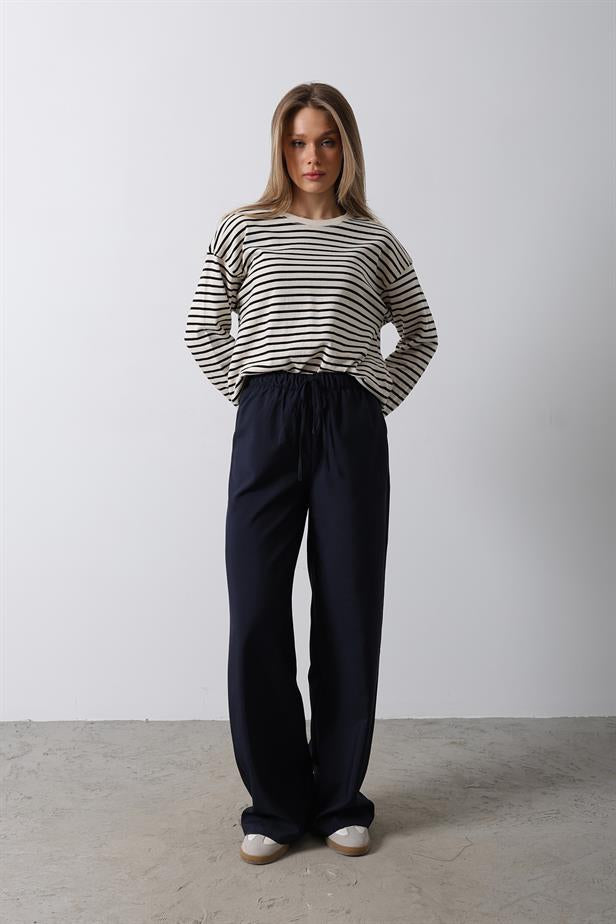 RYN Elasticated High-Waist Wide Leg Pants - Navy - Palaió Fáliro