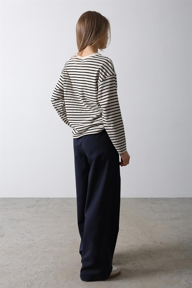 RYN Elasticated High-Waist Wide Leg Pants - Navy - Palaió Fáliro