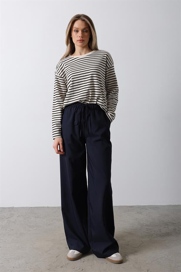 RYN Elasticated High-Waist Wide Leg Pants - Navy - Palaió Fáliro