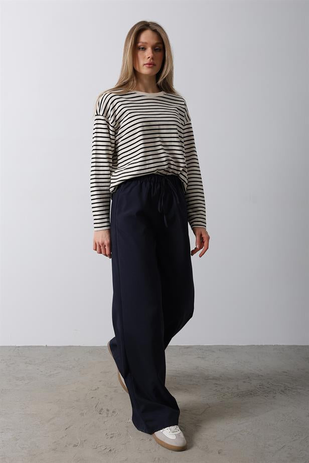 RYN Elasticated High-Waist Wide Leg Pants - Navy - Palaió Fáliro