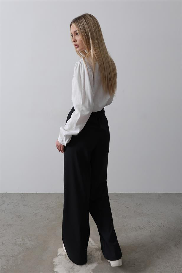 RYN Half Elastic Waist Palazzo Pants - Navy Blue - Gravesend