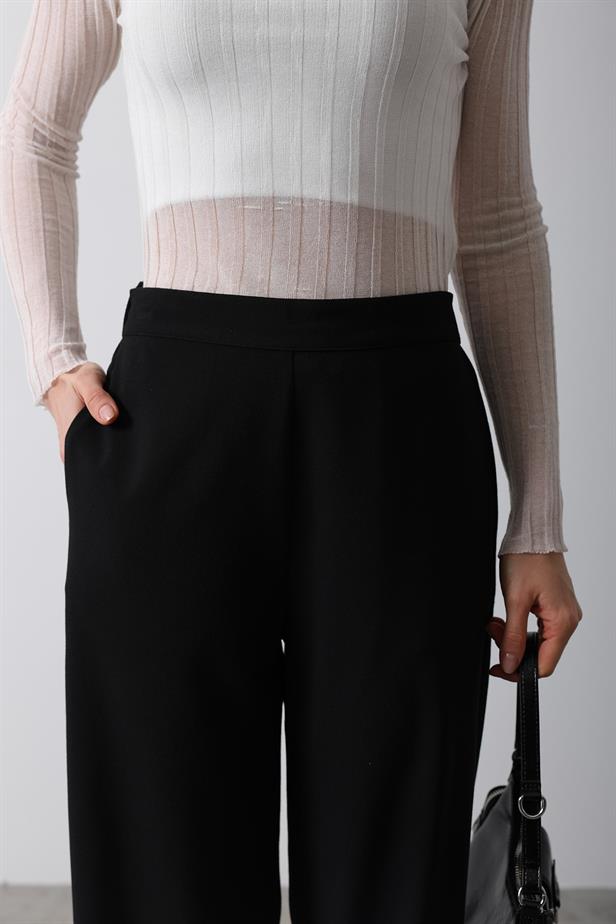 RYN Half Elastic Waist Palazzo Pants - Black - Enfield
