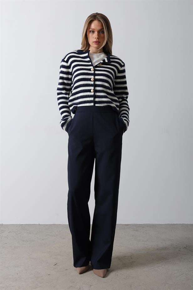 RYN Half Elastic Waist Palazzo Pants - Navy Blue - Guacharachi