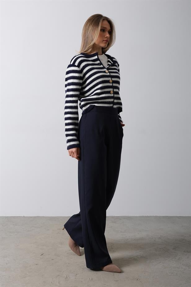 RYN Half Elastic Waist Palazzo Pants - Navy Blue - Guacharachi