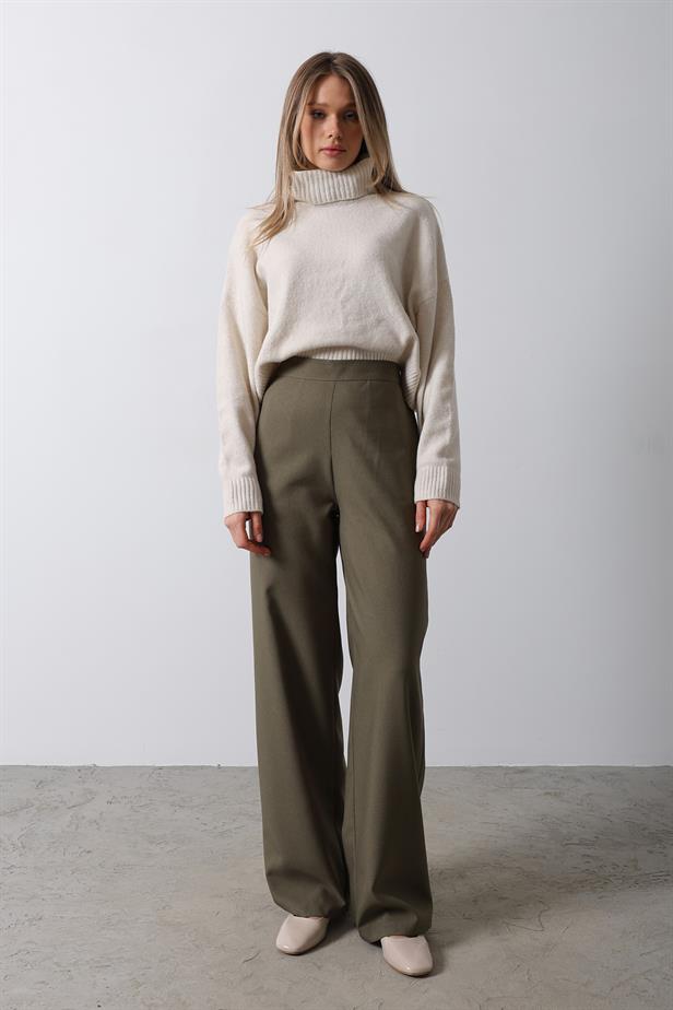 RYN High Waist Half Elastic Palazzo Pants - Khaki - Cabo San Lucas