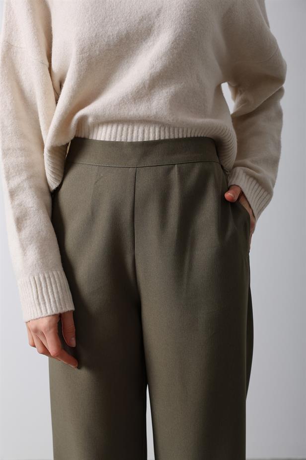 RYN High Waist Half Elastic Palazzo Pants - Khaki - Cabo San Lucas