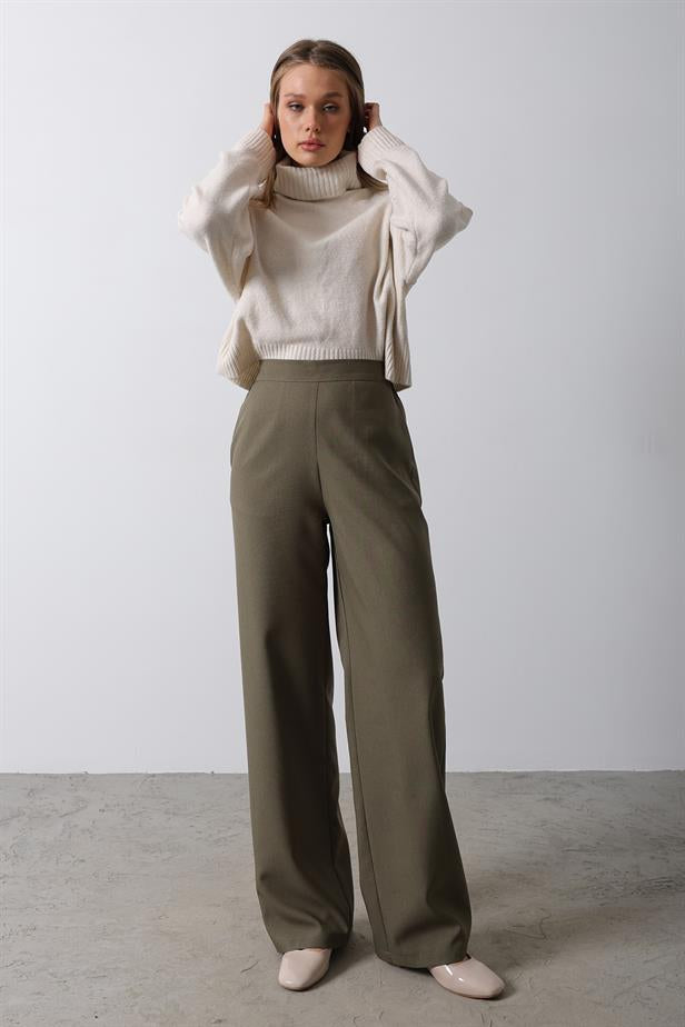 RYN High Waist Half Elastic Palazzo Pants - Khaki - Cabo San Lucas
