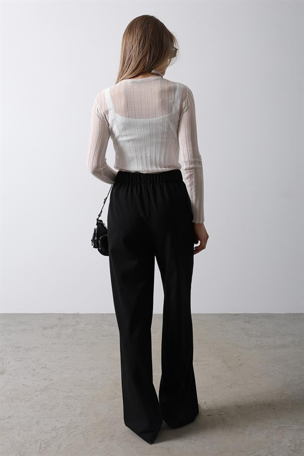 RYN Half Elastic Waist Palazzo Pants - Black - Enfield