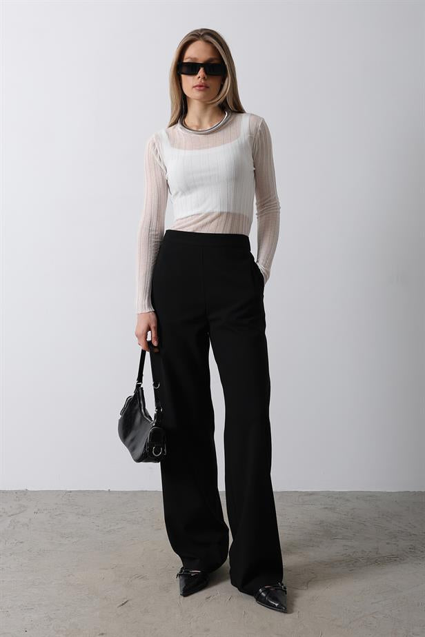 RYN Half Elastic Waist Palazzo Pants - Black - Enfield