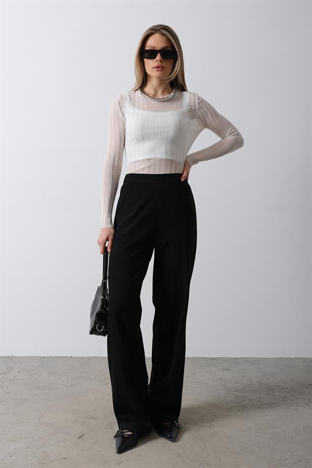 RYN Half Elastic Waist Palazzo Pants - Black - Enfield