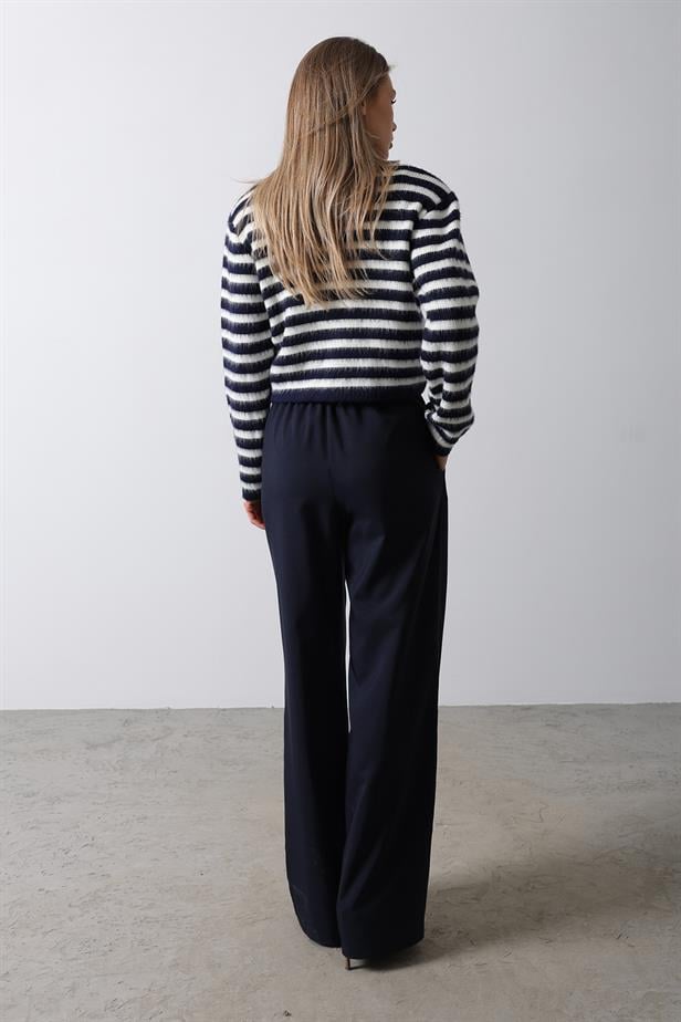 RYN Half Elastic Waist Palazzo Pants - Navy Blue - Guacharachi