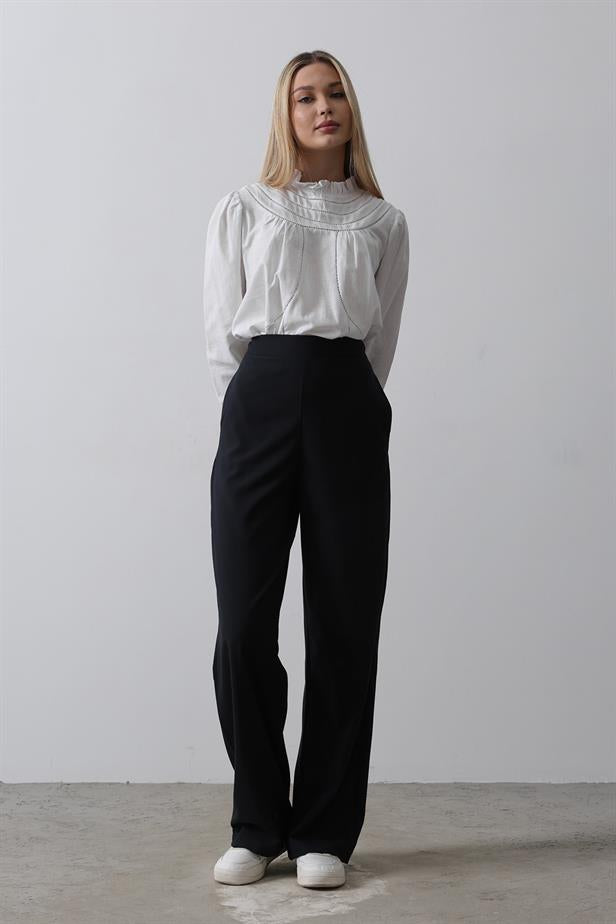 RYN Half Elastic Waist Palazzo Pants - Navy Blue - Gravesend