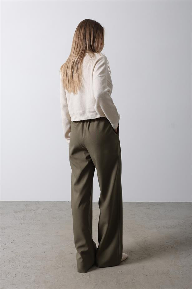 RYN High Waist Half Elastic Palazzo Pants - Khaki - Cabo San Lucas