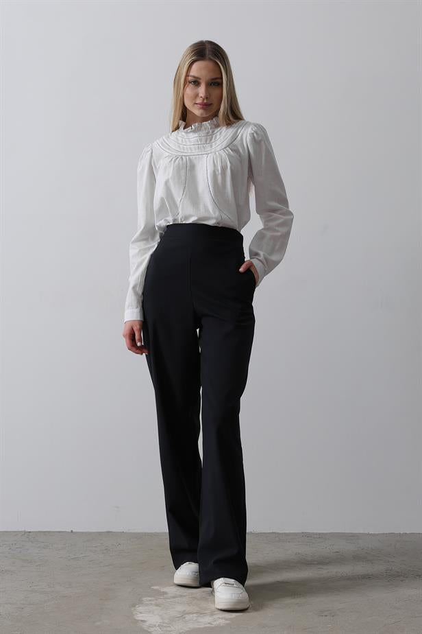 RYN Half Elastic Waist Palazzo Pants - Navy Blue - Gravesend