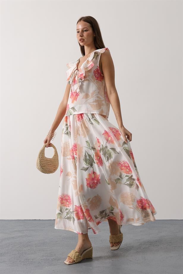 RYN FLOWER PATTERN MAXI SKIRT - Pink - Torrevieja