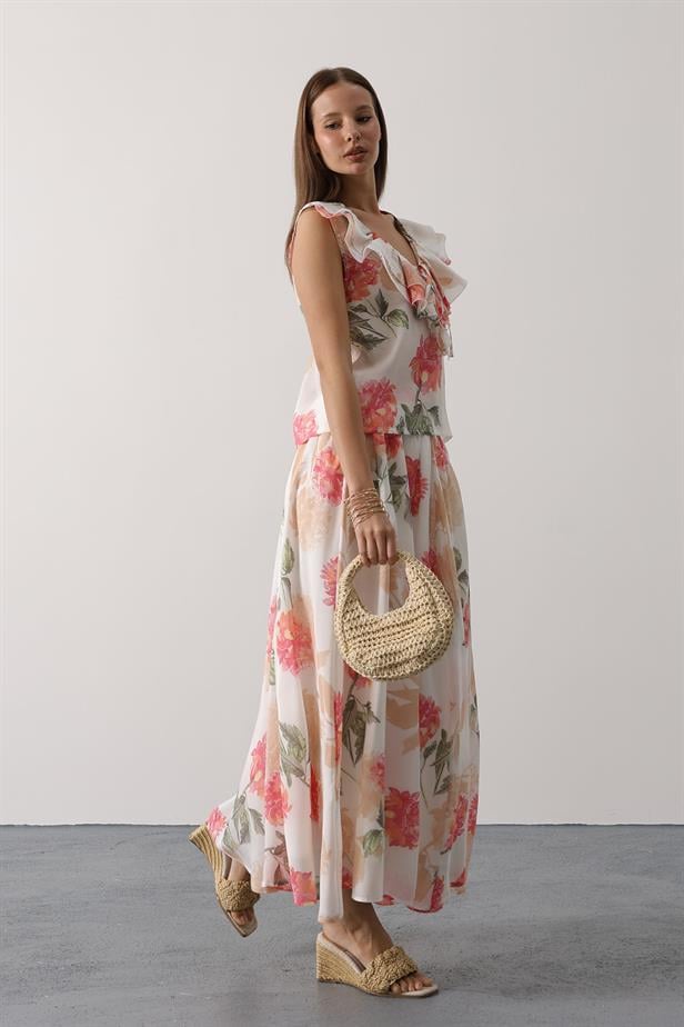 RYN FLOWER PATTERN MAXI SKIRT - Pink - Torrevieja