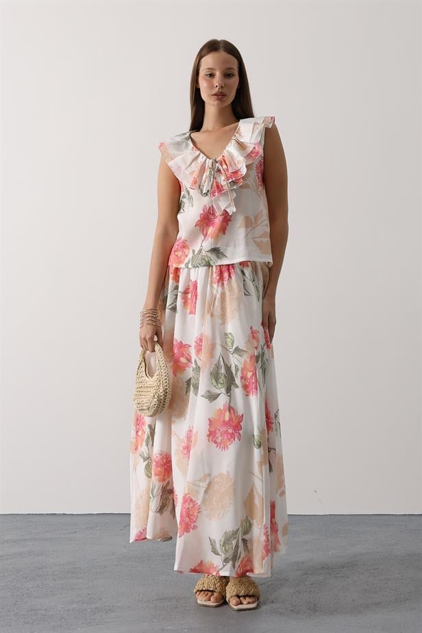 RYN FLOWER PATTERN MAXI SKIRT - Pink - Torrevieja