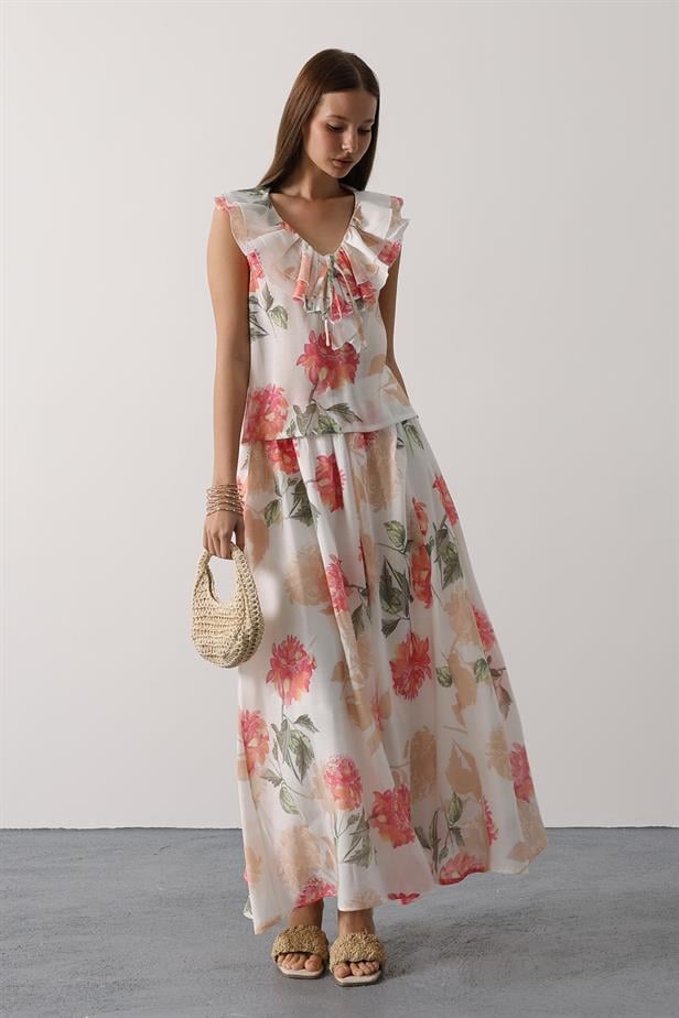 RYN FLOWER PATTERN MAXI SKIRT - Pink - Torrevieja