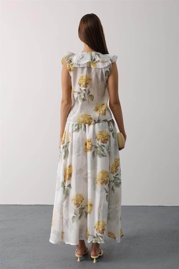 RYN FLOWER PATTERN MAXI SKIRT - Yellow - Zongolica